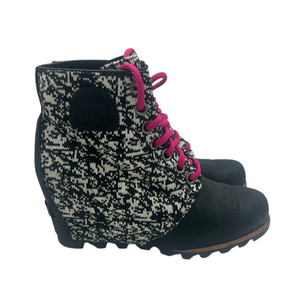 Sorel Solar PDX Wedge Bootie in Black and White with Pink Laces US Women's 9